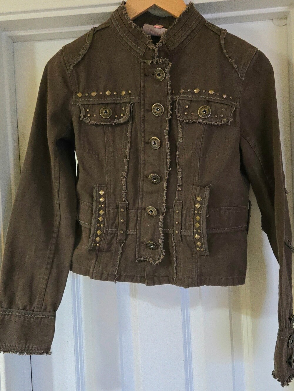 Women’s Brown Distressed Button-Front Jacket